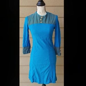 Vintage 1970's Blue Stripe Mini Dress